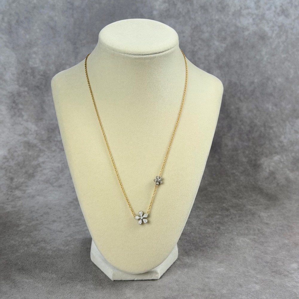 Freida Rothman City Petals Flower Necklace Sterling Silver 925 Gold Tone CZ